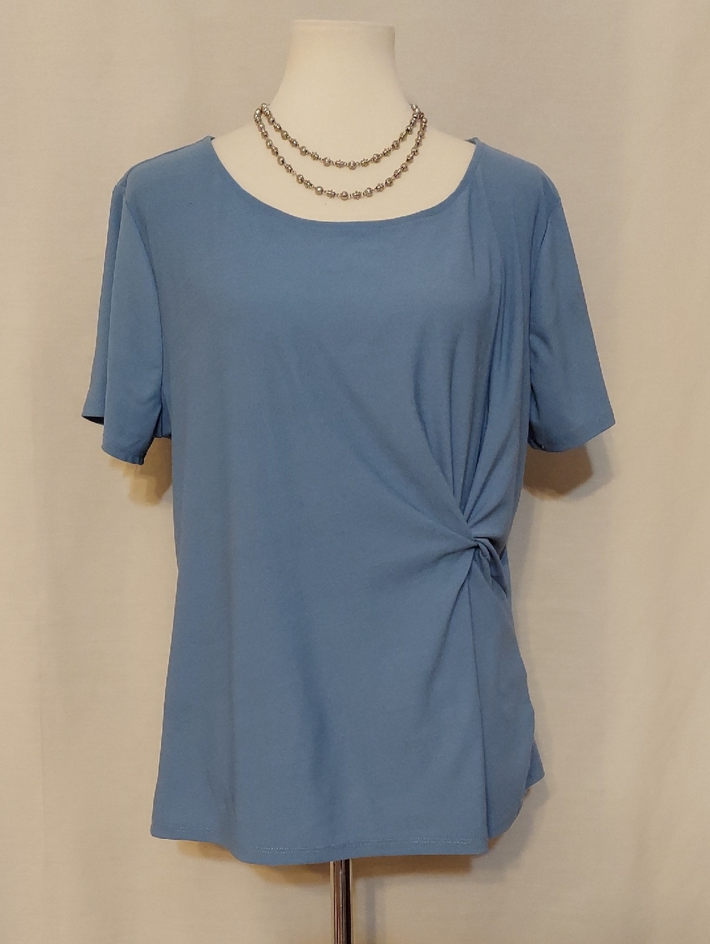 Blue Short Sleeve Knot-Detail Top